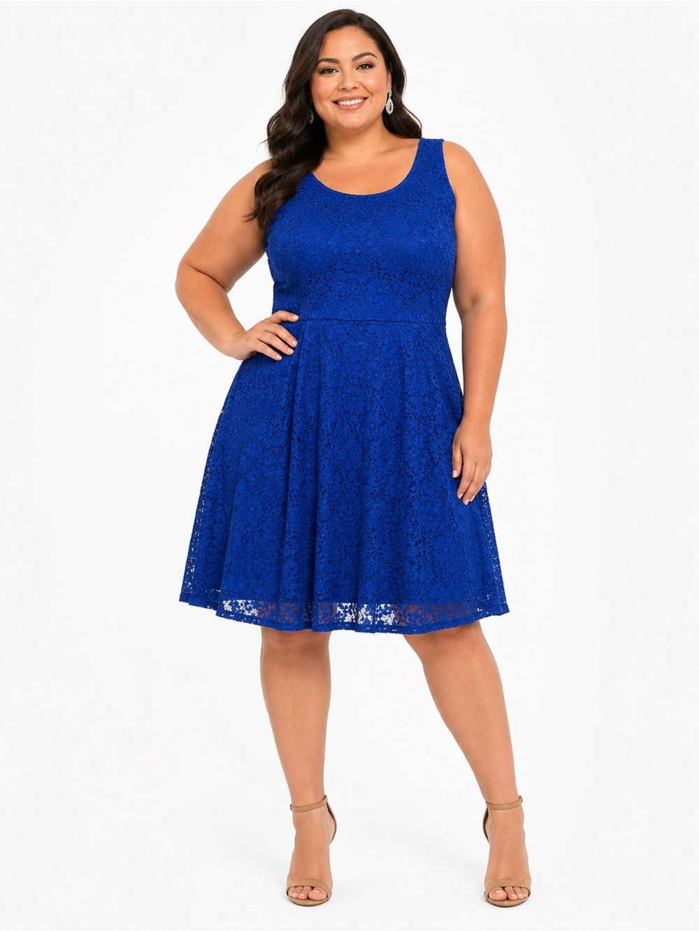 Lane Bryant Size 16 Cobalt Blue Lace Fit & Flare Cocktail Wedding Guest Dress